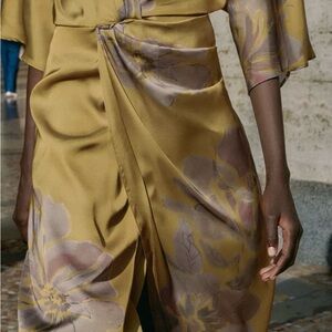 Zara Floral Satin Dress in Mustard and Lavender